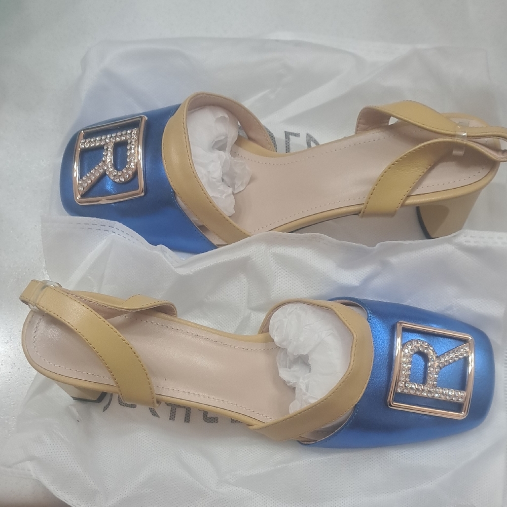 Blue and Tan Women's Sandals